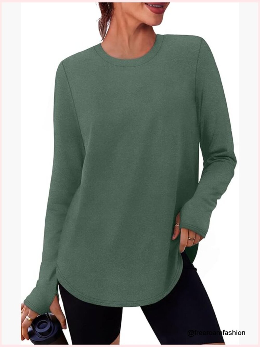 Long Sleeve Thumb Hole Workout Top UPF 50+ Quick Dry Crewneck Shirt for Women